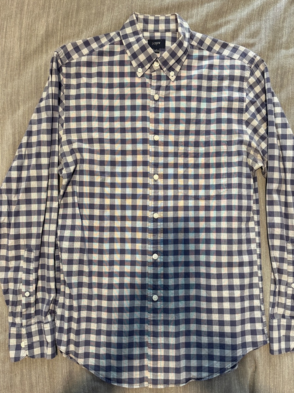 J. Crew Men’s Navy and White Gingham Button-Down Shirt